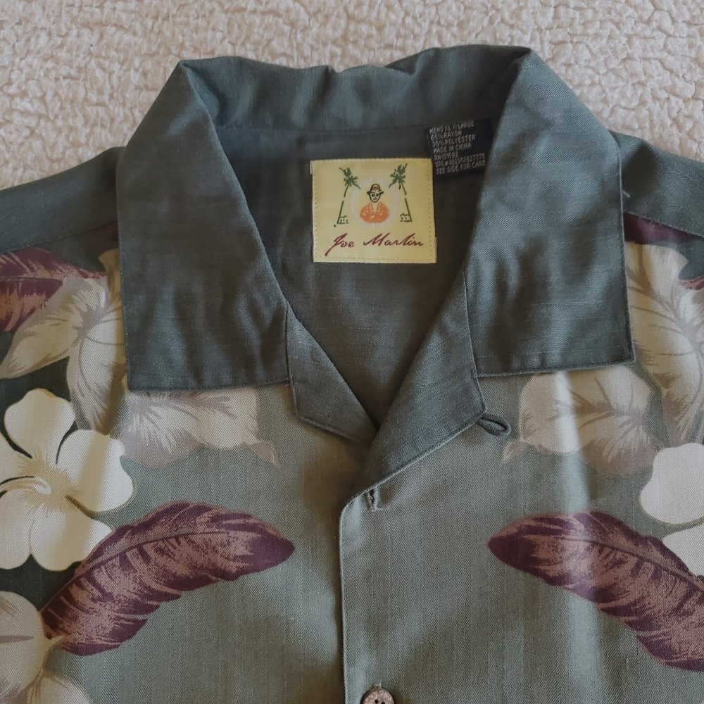 Joe Marlin Men's Olive Green Hawaiian Shirt, Size XL - Picture 3 of 10